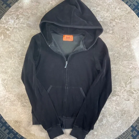 Juicy Couture Black Terry Zipped Hoodie with Pockets Size Small - Picture 1 of 10